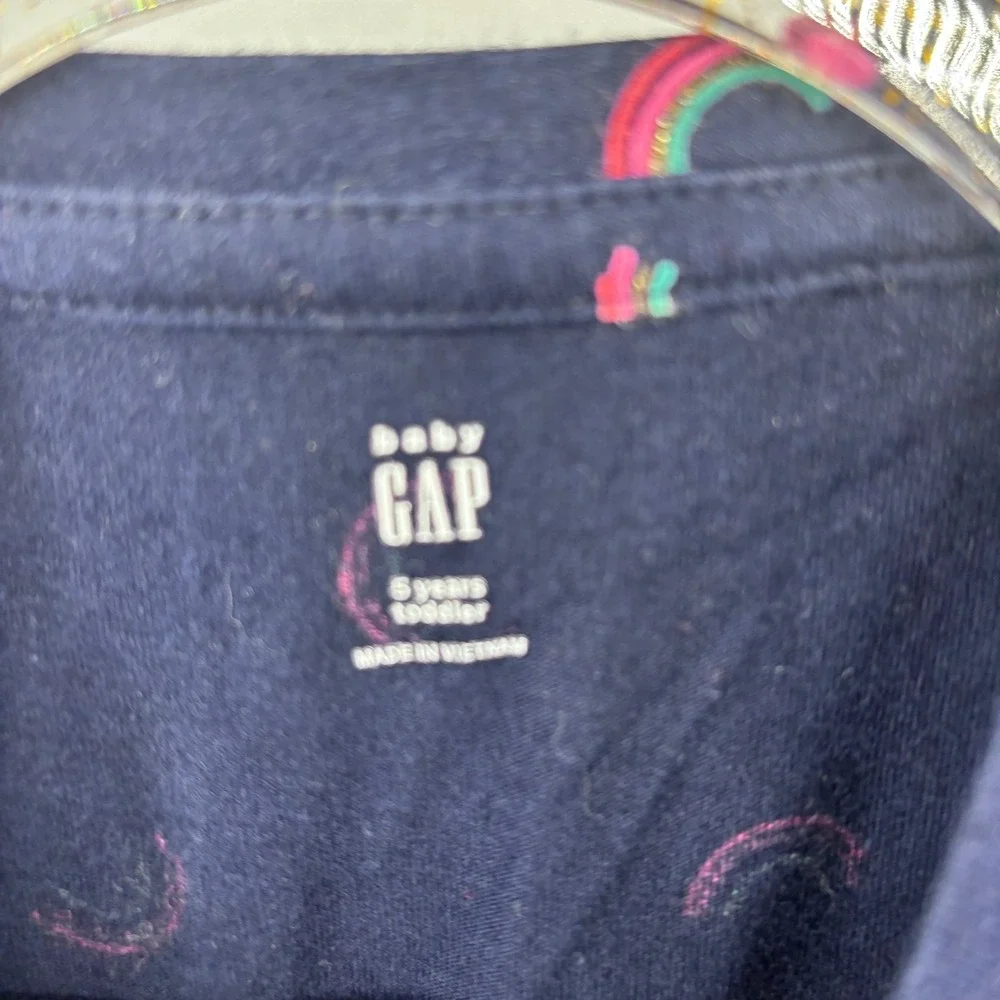 Baby Gap Girls Navy Blue Rainbow Print Pocket‎ Flutter Sleeve Dress